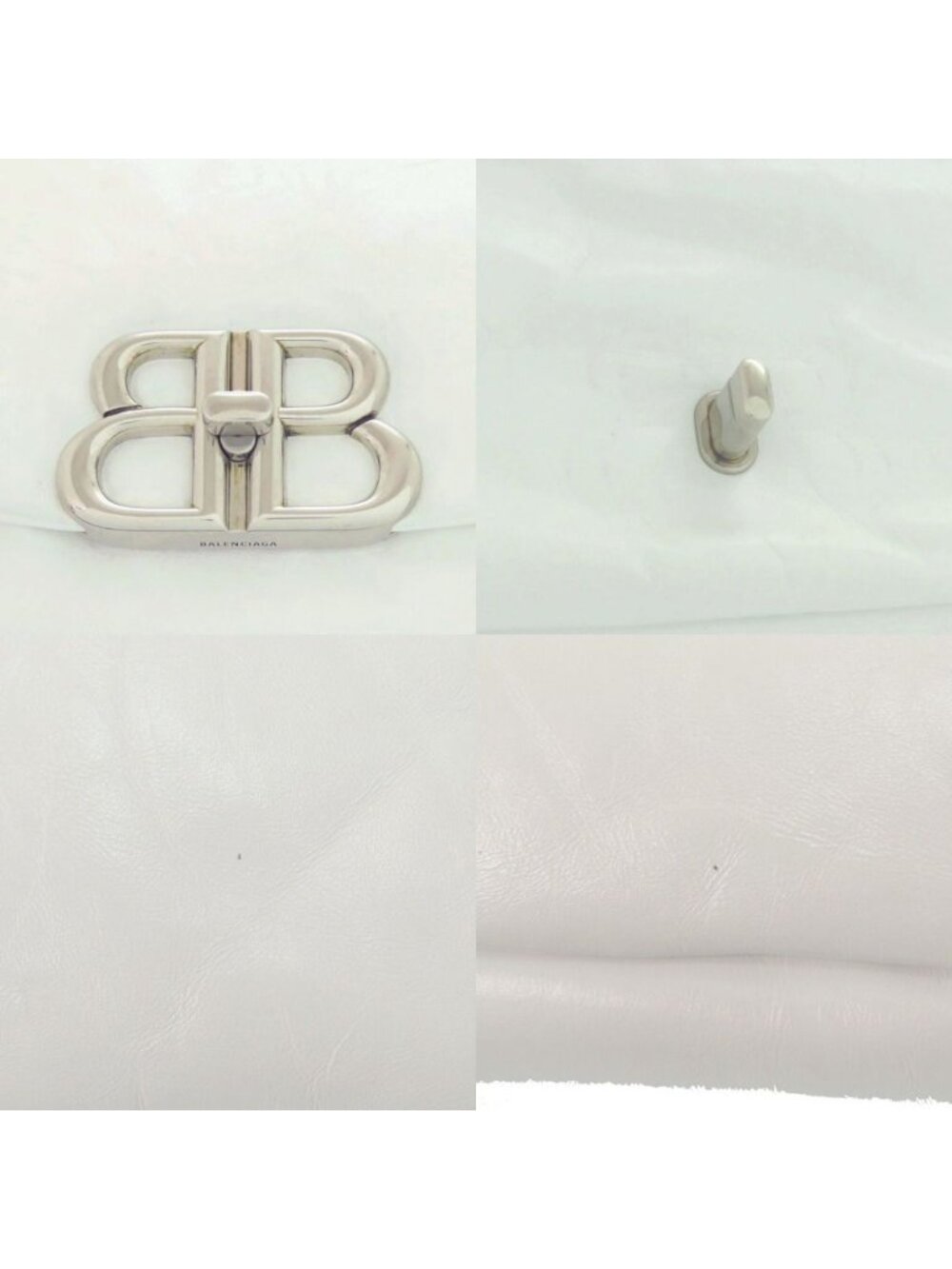 Balenciaga Monaco Sling Bag BB Logo Silver Calfskin Leather White - Picture 8 of 8